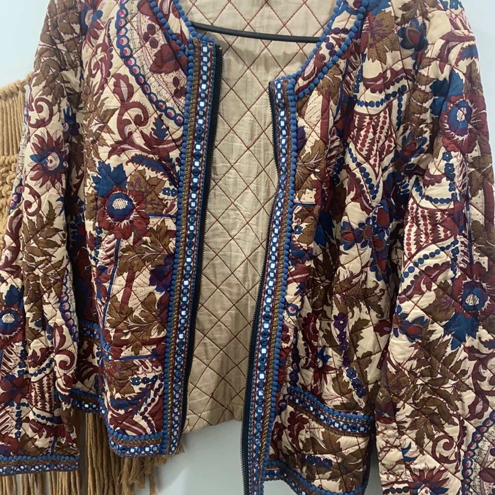 Beautiful Quilted Terracotta and Blue Detailed Jacket.